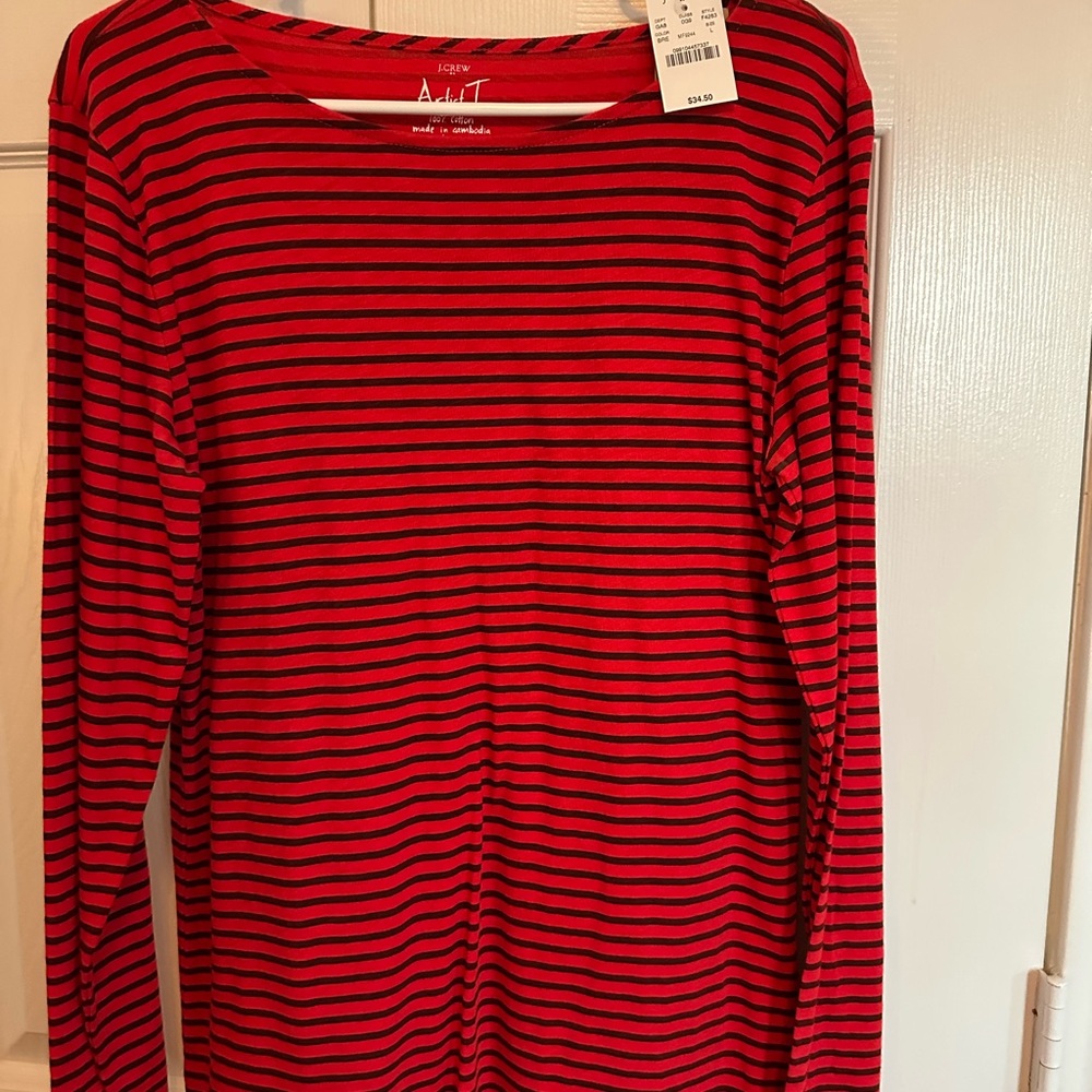 J. Crew Red and Black Striped Top